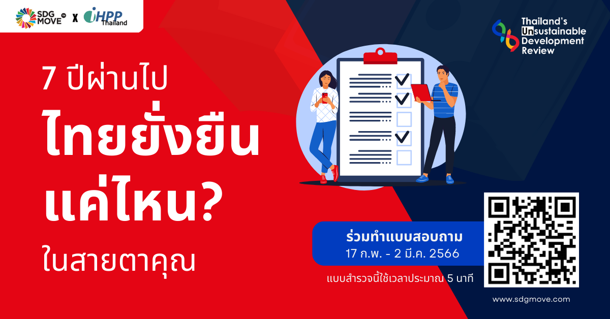 ขอเชิญทุกท่านทำแบบสอบถาม “Thailand’s Unsustainable Development Review: 7 ปีผ่านไป ไทยยั่งยืนแค่ไหน ในสายตาคุณ”